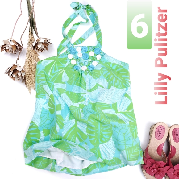Lilly Pulitzer Tops - Lilly Pulitzer Green Blue Floral Halter Top 8